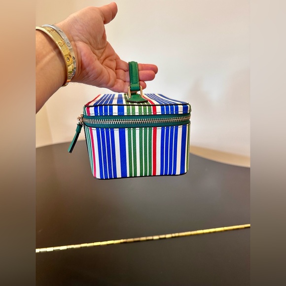 NWT AUTHENTIC RARE preppy Tory Burch Robinson Stripe Large Cosmetic Case/bag - Picture 7 of 17